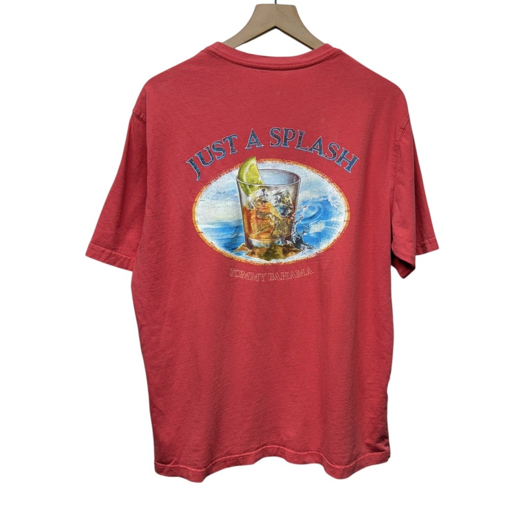 Tommy Bahama Shirt Mens Sz L Make A Splash Drink Cotton Short Sleeve Red